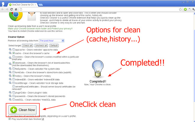 OneClick Cleaner for Chrome